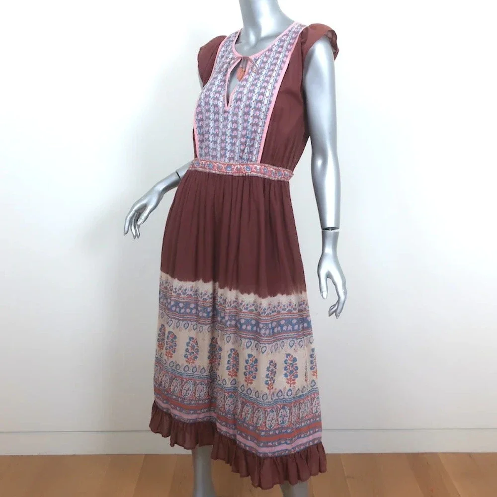 Ulla Johnson Midi Dress Loretta Dark Rose Indian Floral Print Cotton Size 10 - Picture 2 of 8